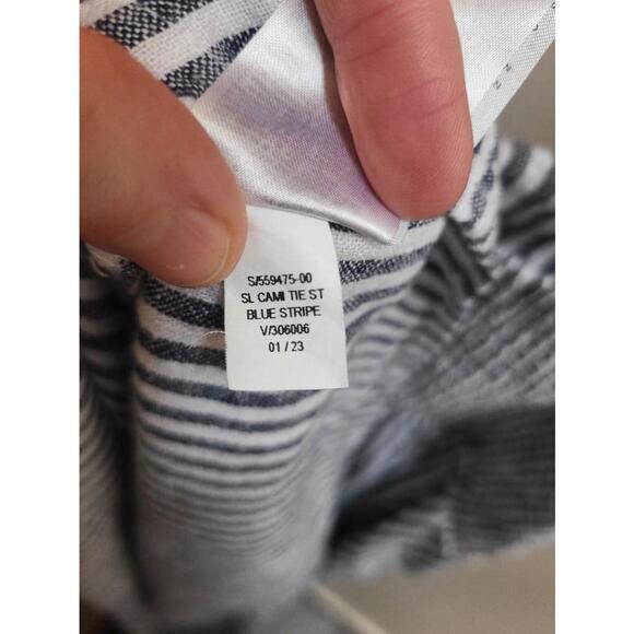 NWT - Old Navy - Fit & Flare Tie Strap Cami Mini Linen Dress - Pinstripe - S - Picture 13 of 13